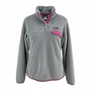 Patagonia Pullover Womens Medium Gray Pink Re Tool Snap T Fleece Jacket Cozy